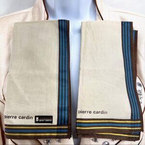 ew  set of 2 Pierre Cardin  handkerchiefs cotton 18" olive brown stripe (65
